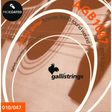 Струни для акустичної гітари Gallistrings AGB1047 (.010-.47), ProCoated, EXTRA LIGHT, Bronze