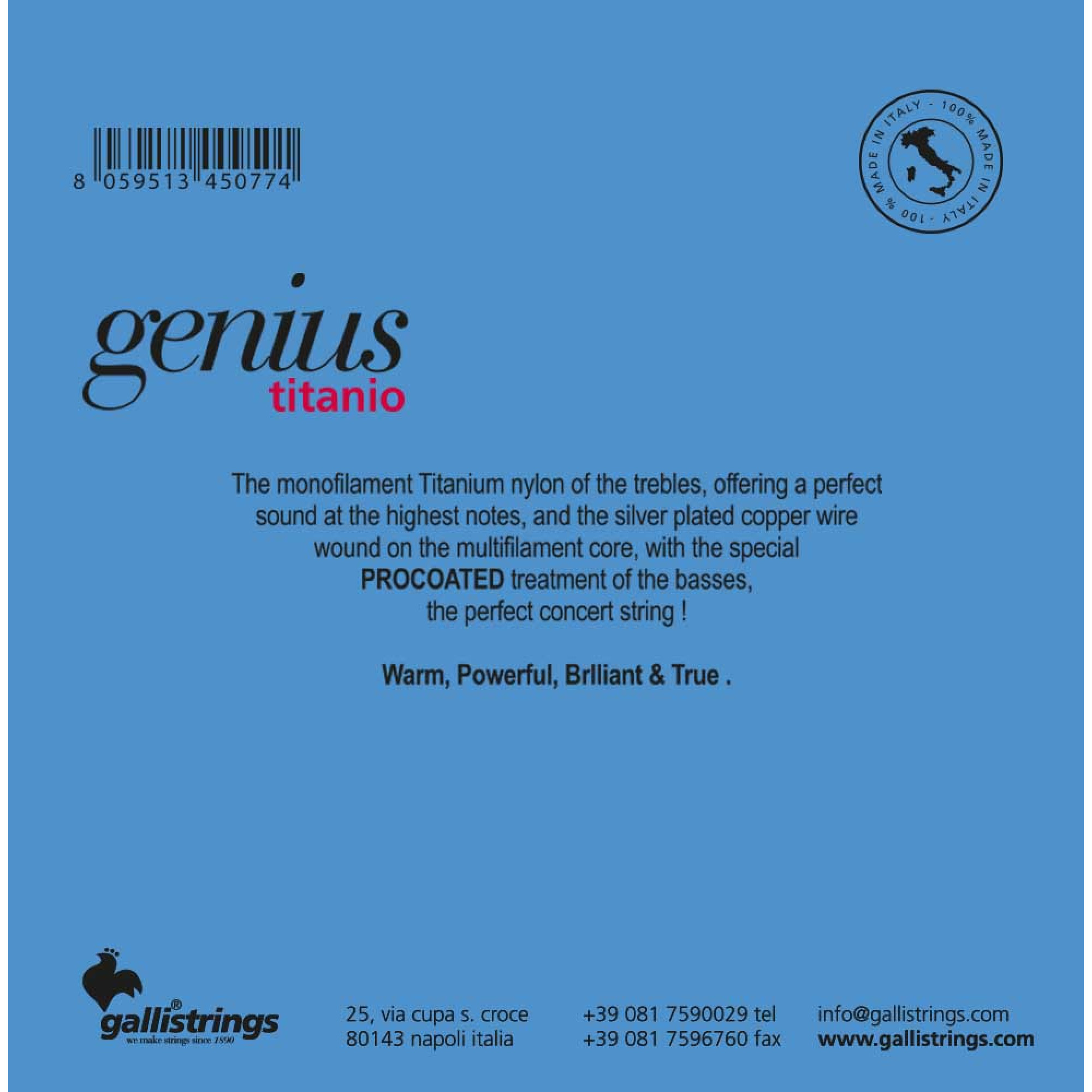 Classical Guitar Strings Gallistrings GR45 (.029-.044), Titano, ProCoated, NORMAL, Silver