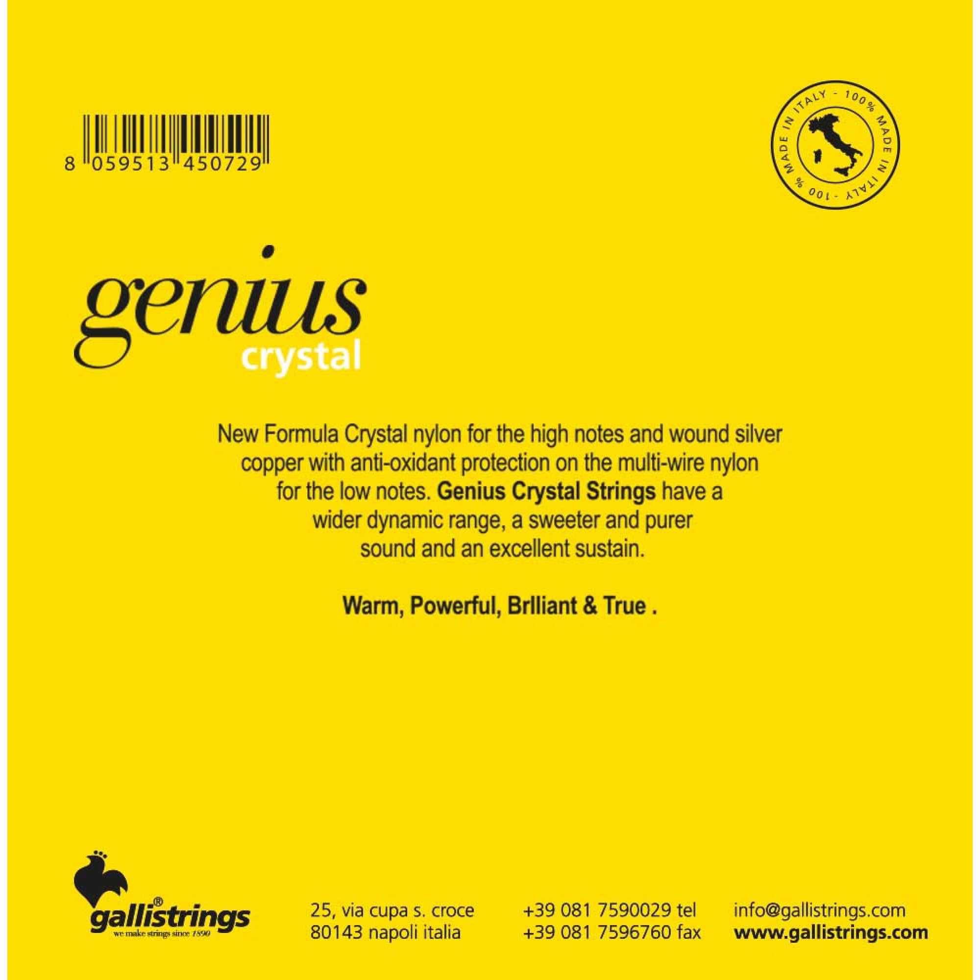 Classical Guitar Strings Gallistrings GR55 (.028-.042), Crystal, ProCoated, LIGHT, Silver