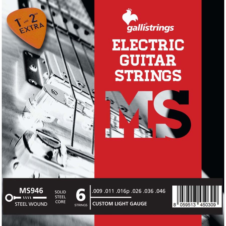 Струни для електрогітари Gallistrings MS946 (.009-.046), CUSTOM LIGHT, Steel