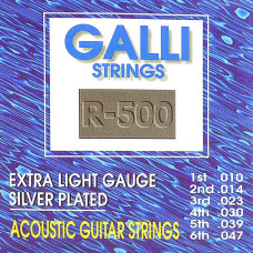 Струни для акустичної гітари Gallistrings R-500 (.010-.047), EXTRA LIGHT, Silver