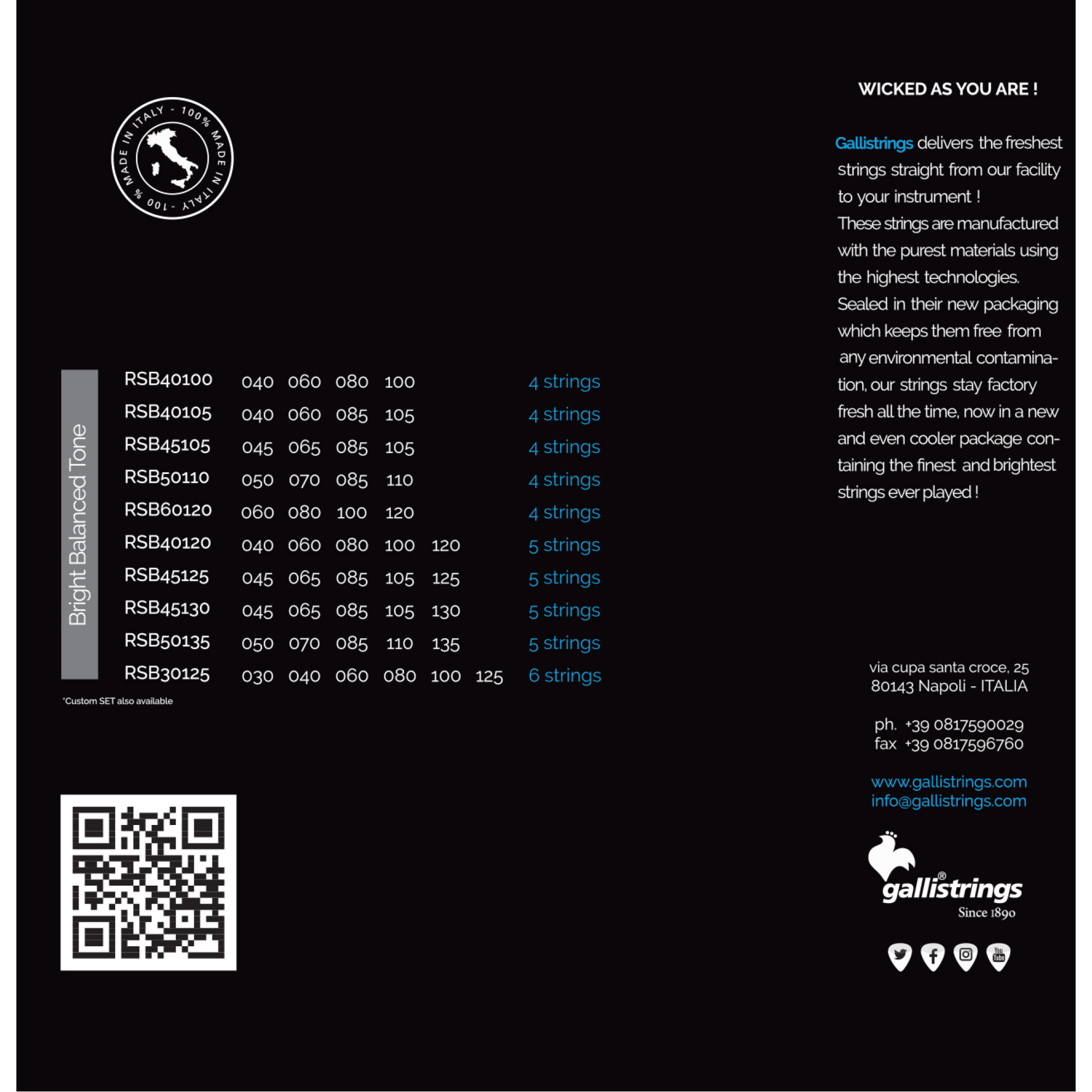 Струни для бас-гітари Gallistrings RSB45105 (.045-.105), MEDIUM, Nickel